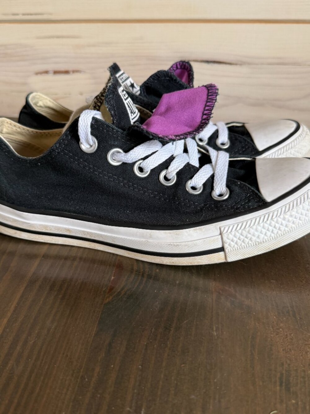 Converse All Star Double Tongue Low Top Sneakers 530236F Black Purple Women's 7